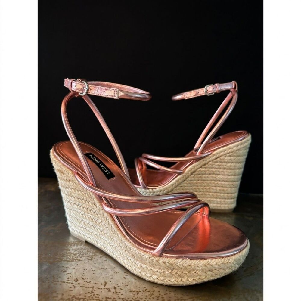 Nine West Espadrille Sandals 6 Strappy Festival Party Club Barbie Metallic Pink